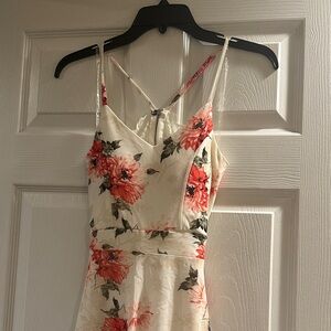 Strapless Floral Dress in White and Pink